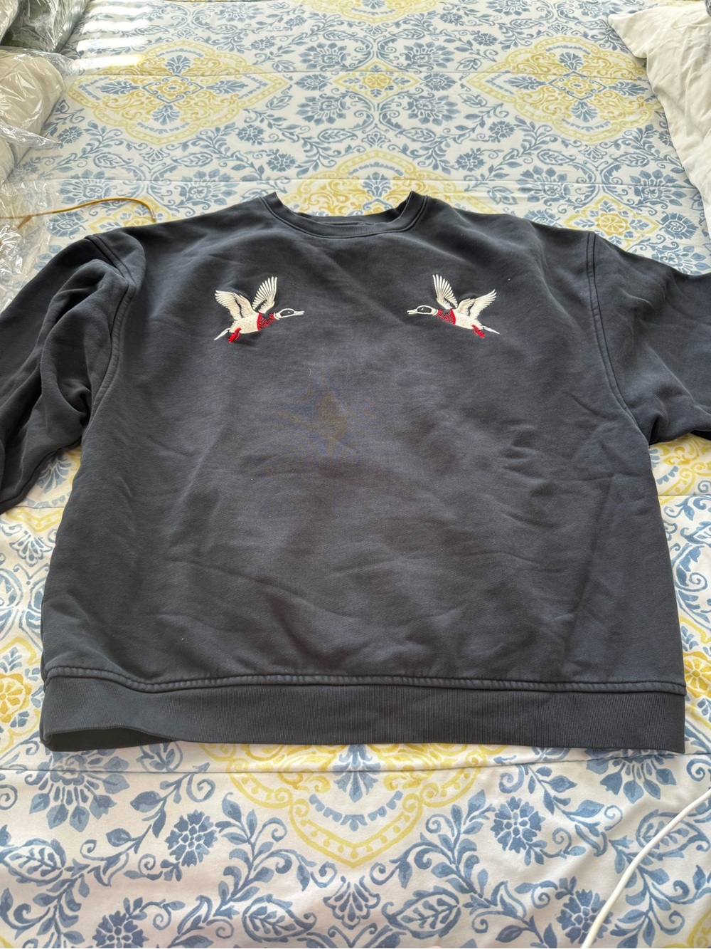 Rhude Navy Crewneck Sweatshirt with Embroidered Ducks
